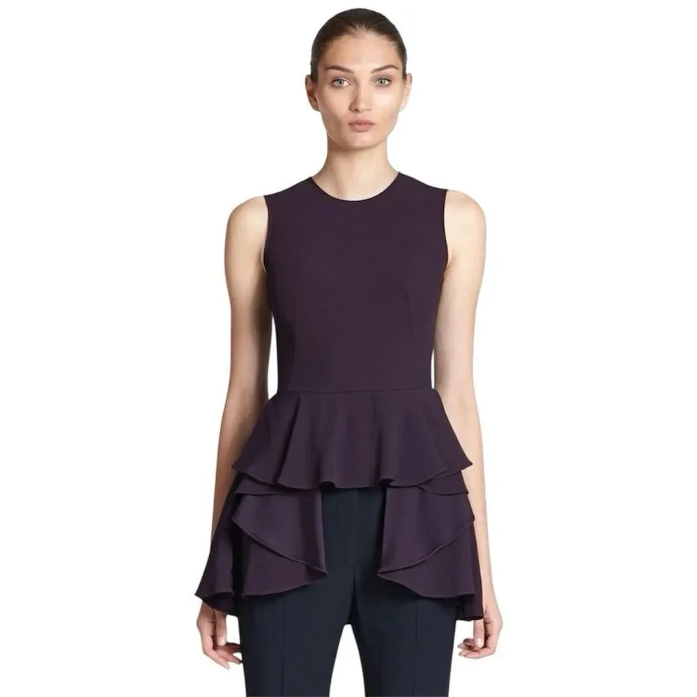 Alexander McQueen Dark Purple Peplum Top IT 44 Sleeveless Designer Blouse Italy